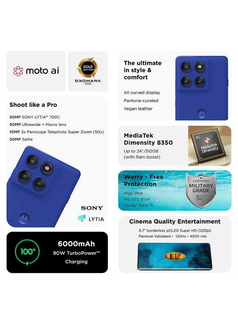 Motorola Edge 60 Pro 12GB RAM 512GB 5G PANTONE Dazzling Blue (Middle East Version) (Copy)