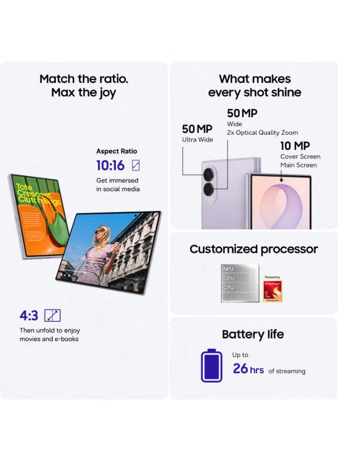 Samsung Galaxy Z Fold 8 12GB RAM 256GB 5G Lavender