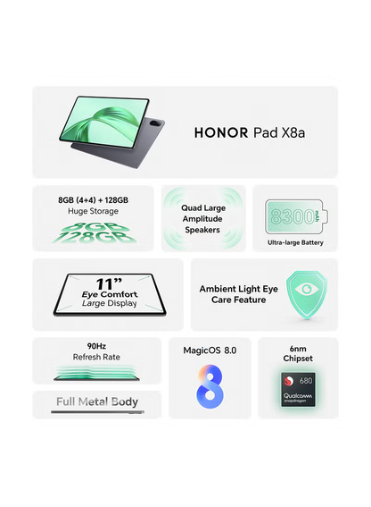 HONOR Pad X8a 11" Space Grey 4GB RAM 128GB (Middle East Version)